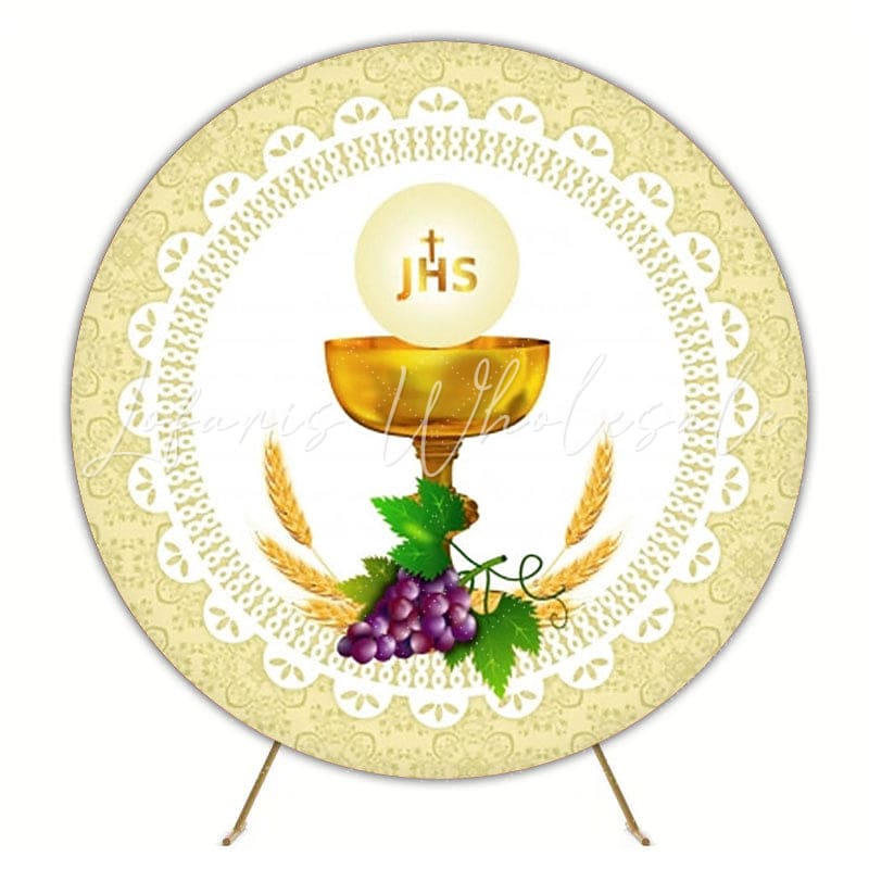Sacred First Eucharist Round Backdrop For Religious Celebration Theme