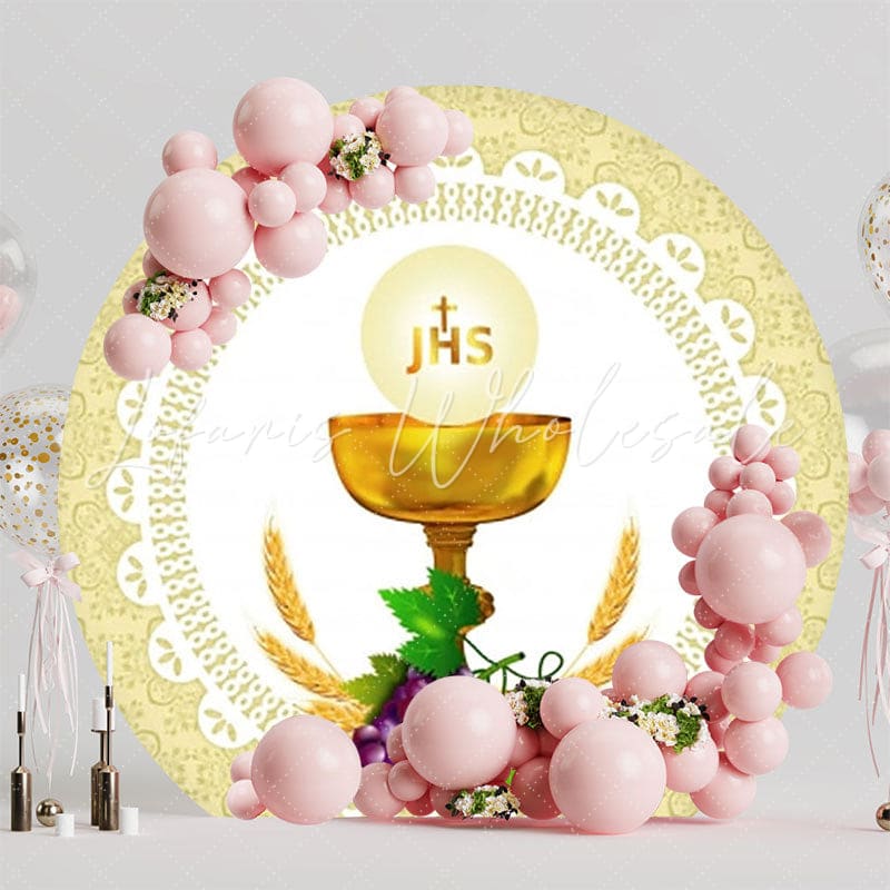 Sacred First Eucharist Round Backdrop For Religious Celebration Theme