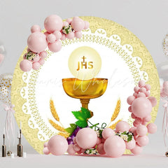 Sacred First Eucharist Round Backdrop For Religious Celebration Theme