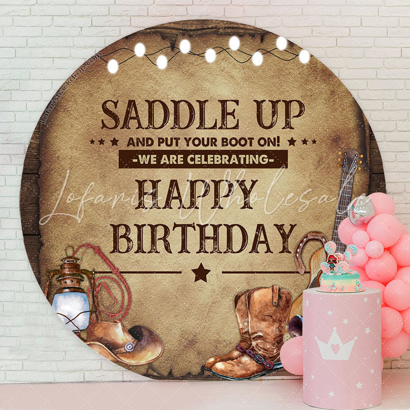 Lofaris Saddle Up Cowboy Circle Happy Birthday Backdrop
