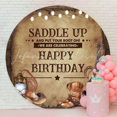 Lofaris Saddle Up Cowboy Circle Happy Birthday Backdrop