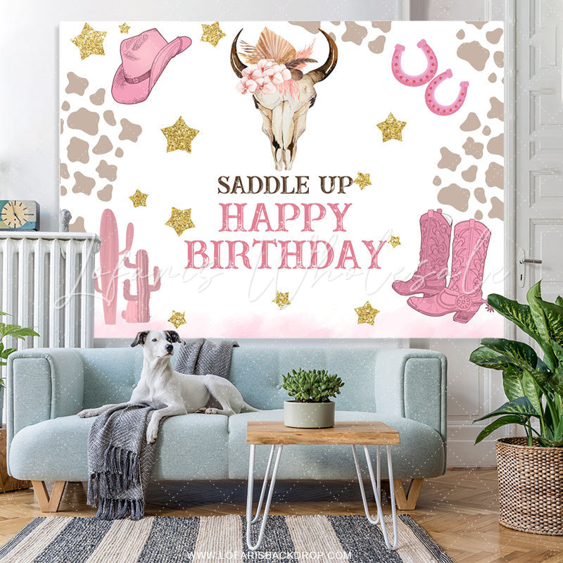 Lofaris Saddle Up Cowgirl Theme Cute Happy Birthday Backdrop
