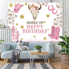 Lofaris Saddle Up Cowgirl Theme Cute Happy Birthday Backdrop