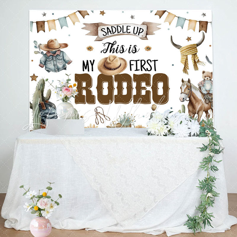 Lofaris Saddle Up First Rodeo Western Boy Birthday Backdrop