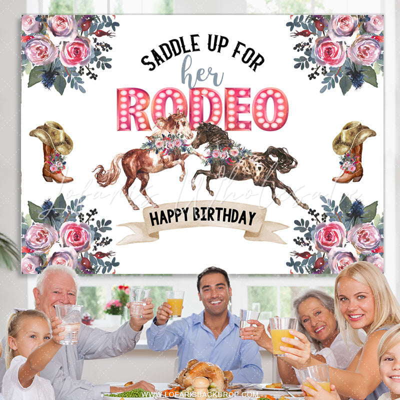 Lofaris Saddle Up Her Rodeo Horse Cowboy Happy Birthday Backdrop