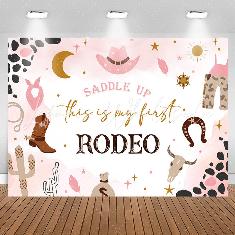 Lofaris Saddle Up Pink Cowgirls Rodeo 1st Birthday Backdrop