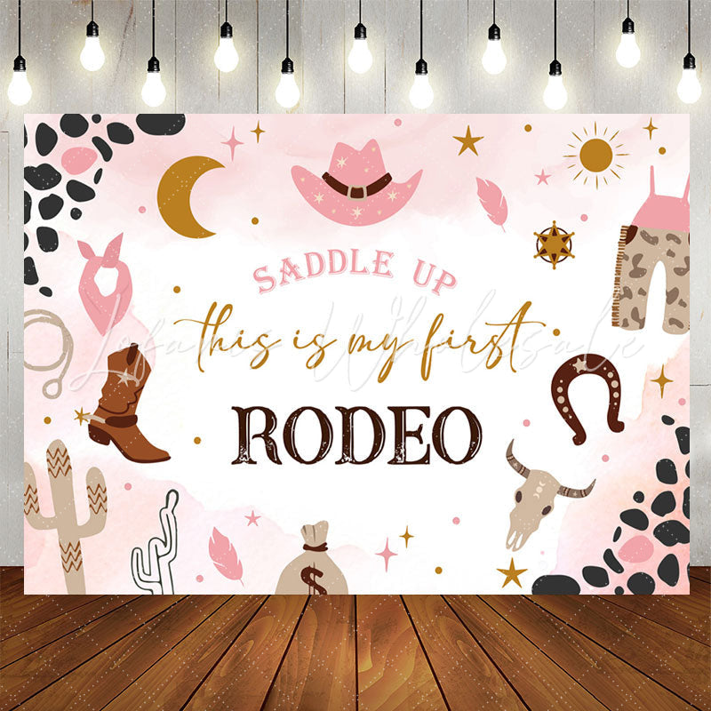 Lofaris Saddle Up Pink Cowgirls Rodeo 1st Birthday Backdrop