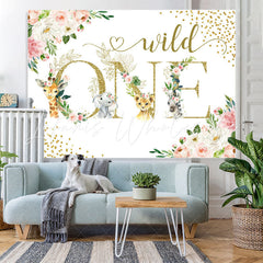 Lofaris Safari And Floral Glitter Wild One Birthday Backdrop