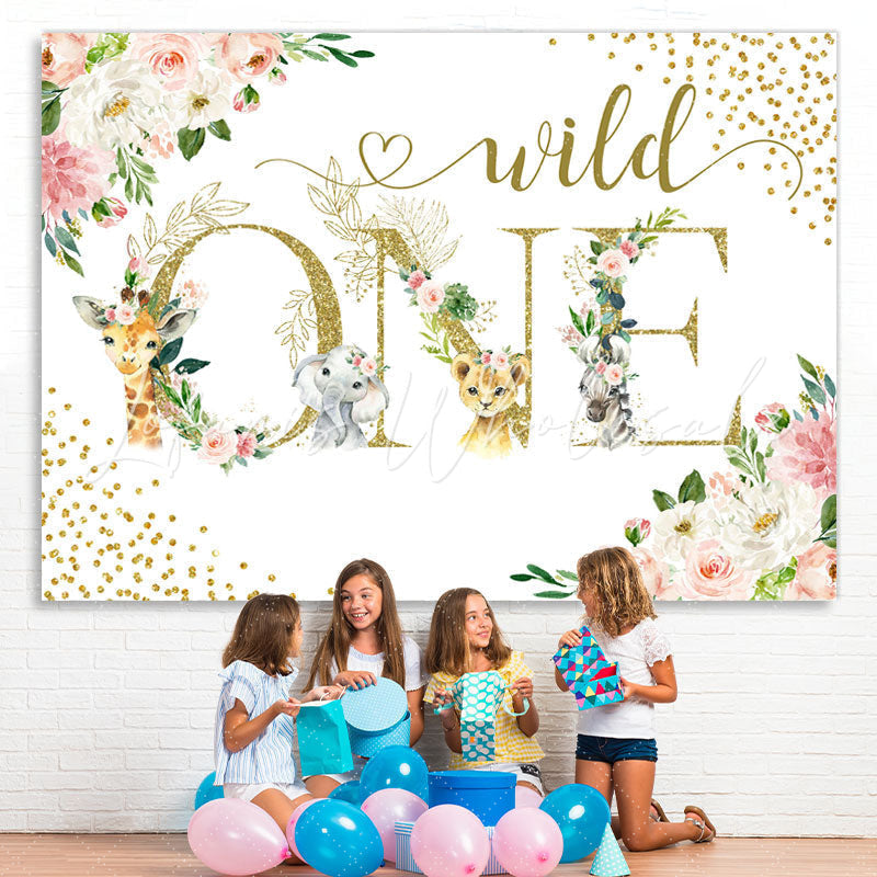 Lofaris Safari And Floral Glitter Wild One Birthday Backdrop