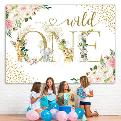 Lofaris Safari And Floral Glitter Wild One Birthday Backdrop