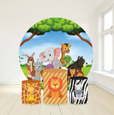 Safari Animal Birthday Party Round Backdrop Cover