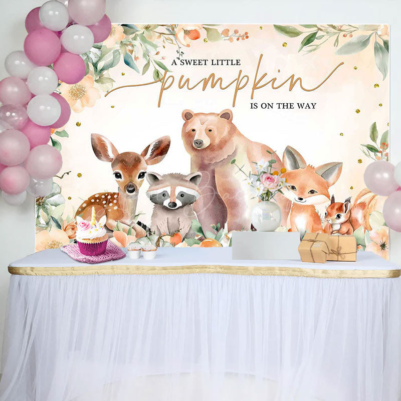 Lofaris Safari Animals Sweet Pumpkin Baby Shower Backdrop
