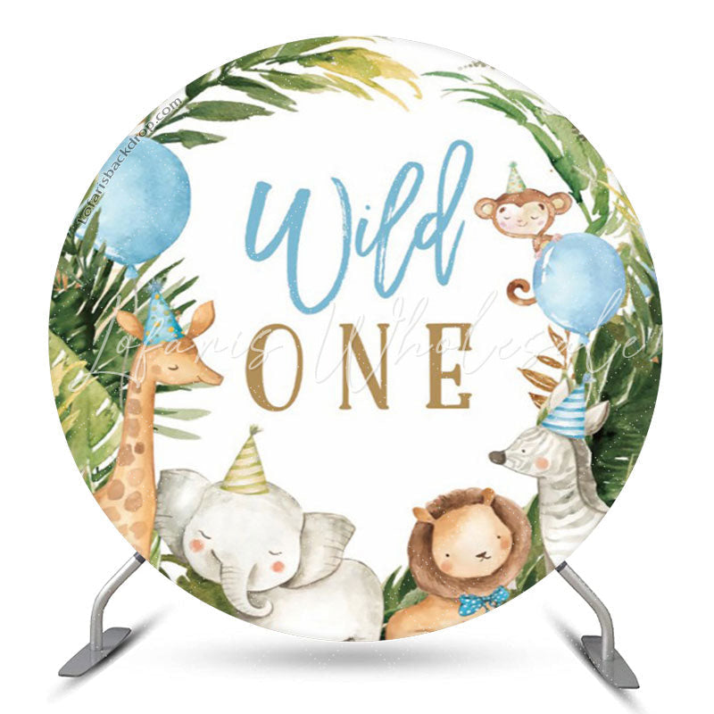 Lofaris Safari Animals Wild One Birthday Round Backdrop