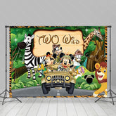 Lofaris Safari Cartoon Animals Theme Happy 2nd Birthday Backdrop