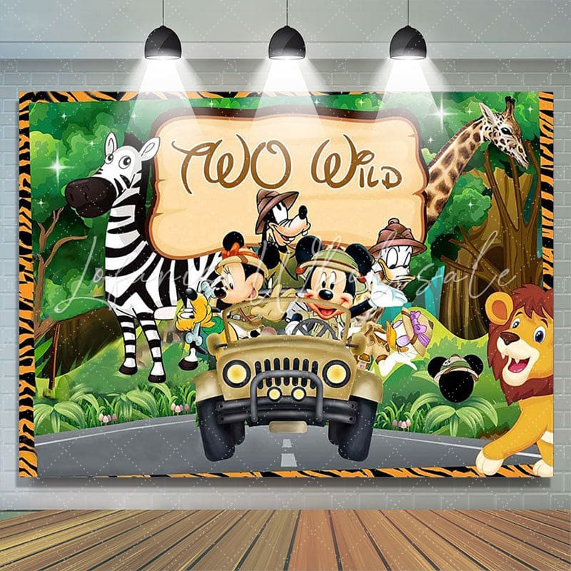 Lofaris Safari Cartoon Animals Theme Happy 2nd Birthday Backdrop