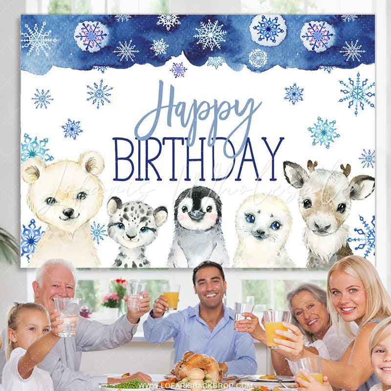 Lofaris Safari Cold Winter With Snow Happy Birthday Backdrop