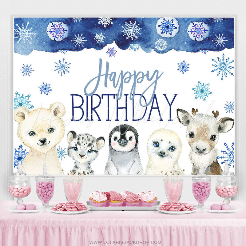 Lofaris Safari Cold Winter With Snow Happy Birthday Backdrop