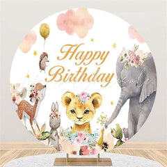 Lofaris Safari Floral Balloon Cloud Circle Birthday Backdrop