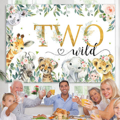 Lofaris Safari Floral Plants Wild Two Happy Birthday Backdrop