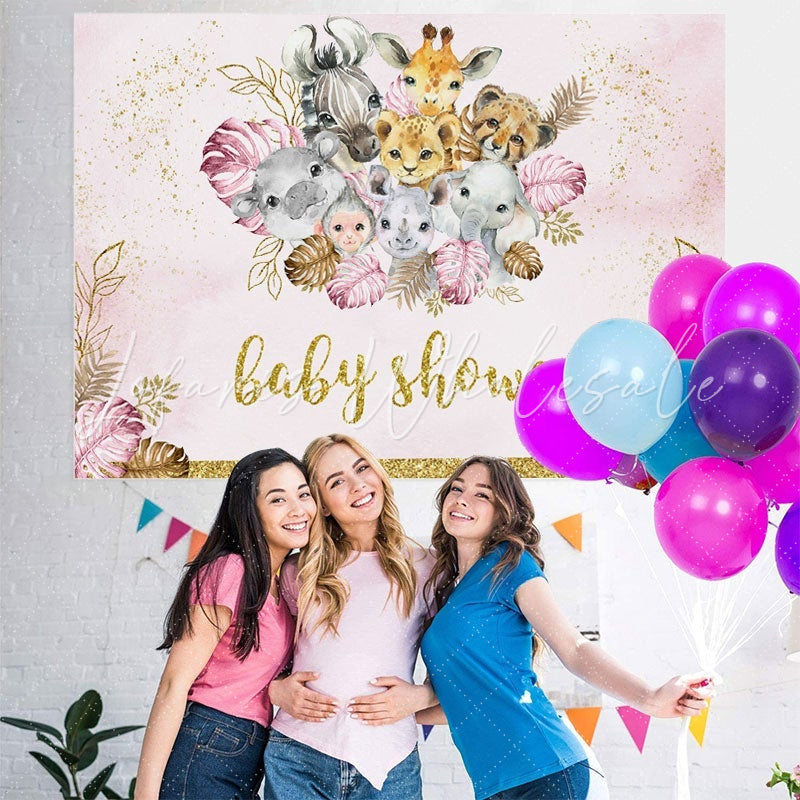 Lofaris Safari Glitter Pink And Golden Baby Shower Backrop
