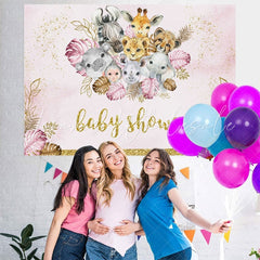 Lofaris Safari Glitter Pink And Golden Baby Shower Backrop