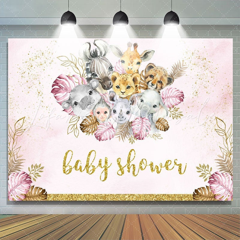 Lofaris Safari Glitter Pink And Golden Baby Shower Backrop