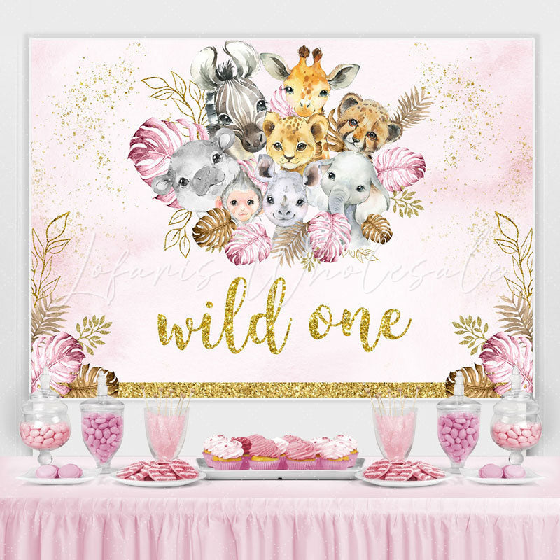 Lofaris Safari Glitter Pink Golden Wild One Birthday Backdrop