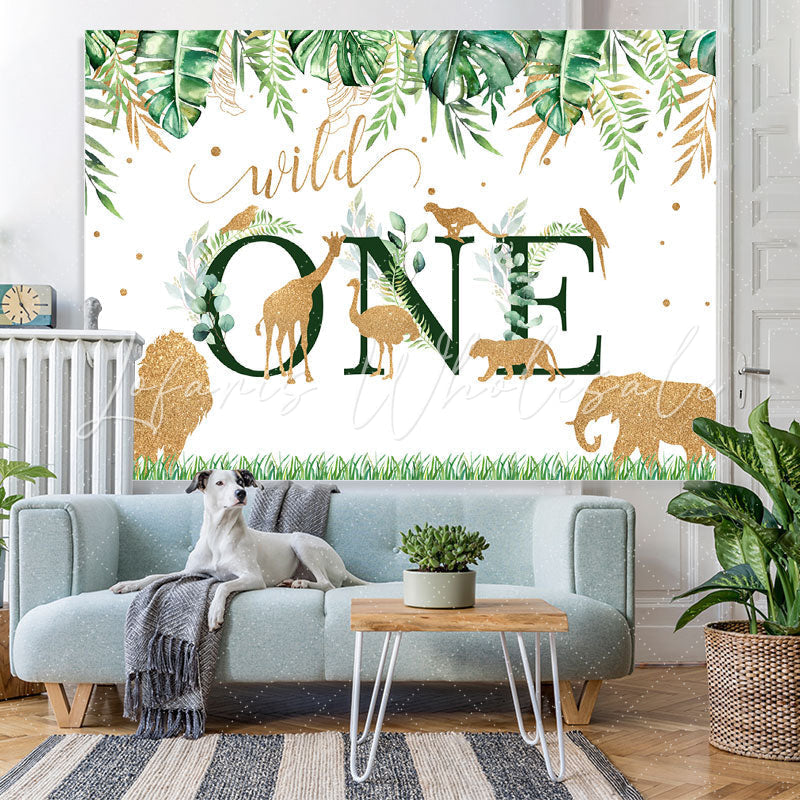 Lofaris Safari Green And Golden Wild One Happy Birthday Backdrop