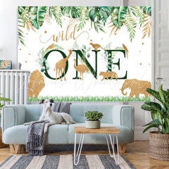 Lofaris Safari Green And Golden Wild One Happy Birthday Backdrop