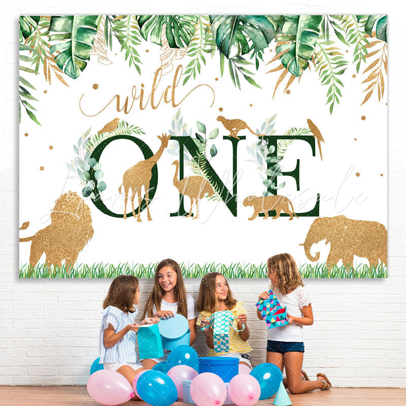 Lofaris Safari Green And Golden Wild One Happy Birthday Backdrop