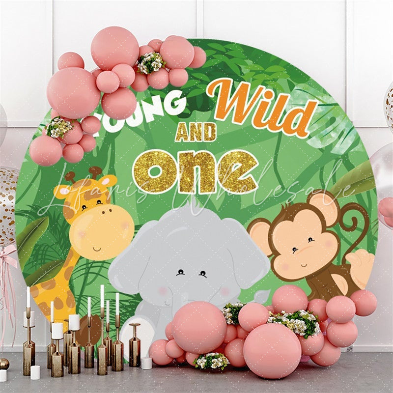 Lofaris Safari Green Forest Happy 1St Birthday Circle Backdrop