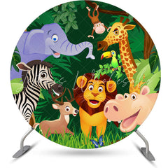 Lofaris Safari Jungle Cartoon Animal Round Birthday Backdrop