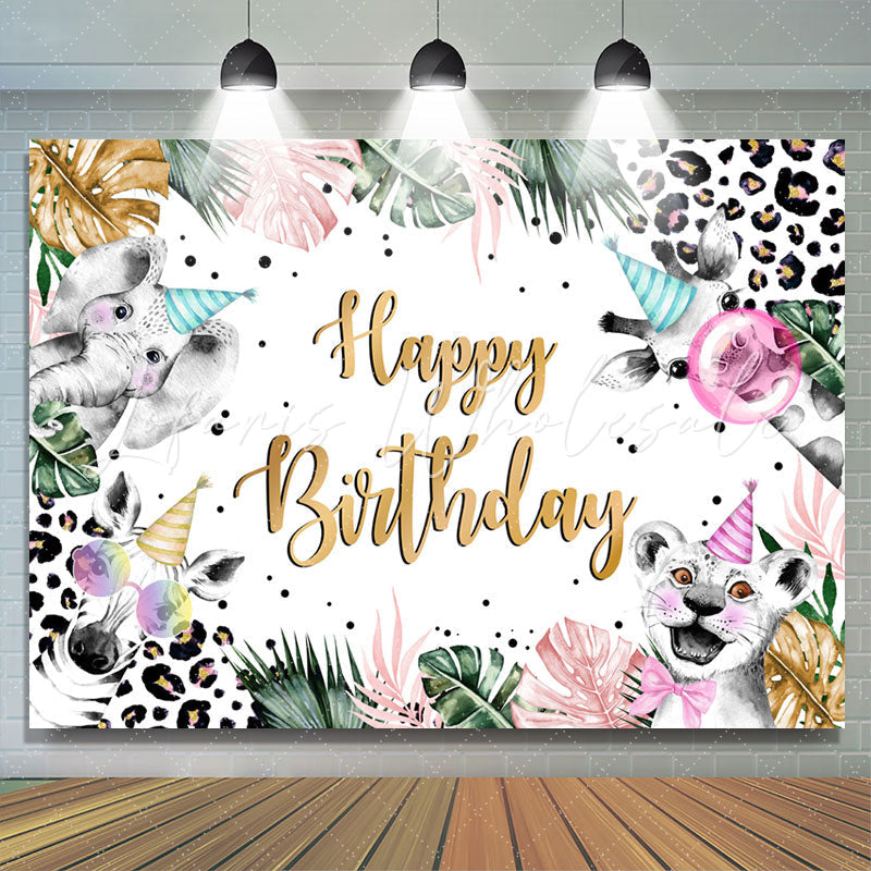 Lofaris Safari Jungle Leaves Leopard Print Birthday Backdrop