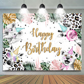 Lofaris Safari Jungle Leaves Leopard Print Birthday Backdrop