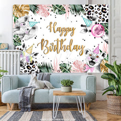 Lofaris Safari Jungle Leaves Leopard Print Birthday Backdrop