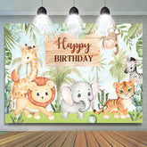 Lofaris Safari Little Animals Green Trees Birthday Backdorp