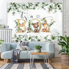 Lofaris Safari Mint Green Leaves Its A Boy Baby Shower Backdrop