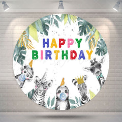 Lofaris Safari Monstera Animal Round Happy Birthday Backdrop
