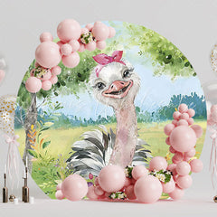 Safari Ostrich Wild Animals Round Backdrop for Adventure Party