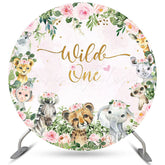 Lofaris Safari Pink Theme Wild One Circle Birthday Backdrop