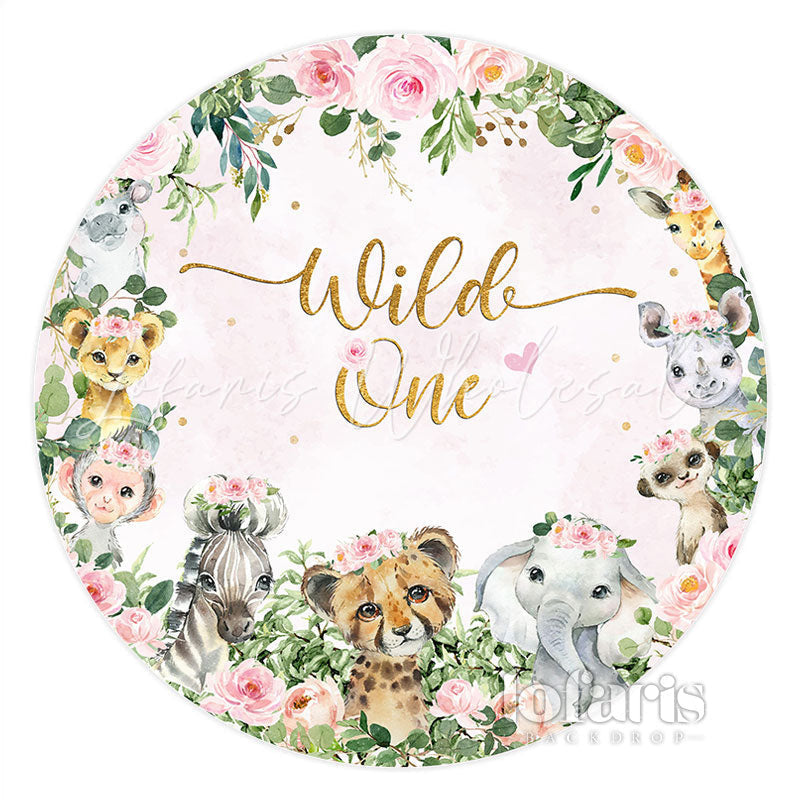 Lofaris Safari Pink Theme Wild One Circle Birthday Backdrop
