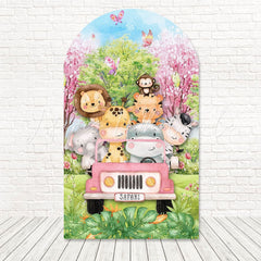 Safari Pink Truck Wild Ride Arch Backdrop For Jungle Girl Theme