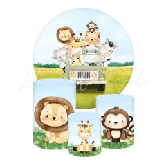 Safari Themed Round Backdrop and Cylinders Kit for Parties