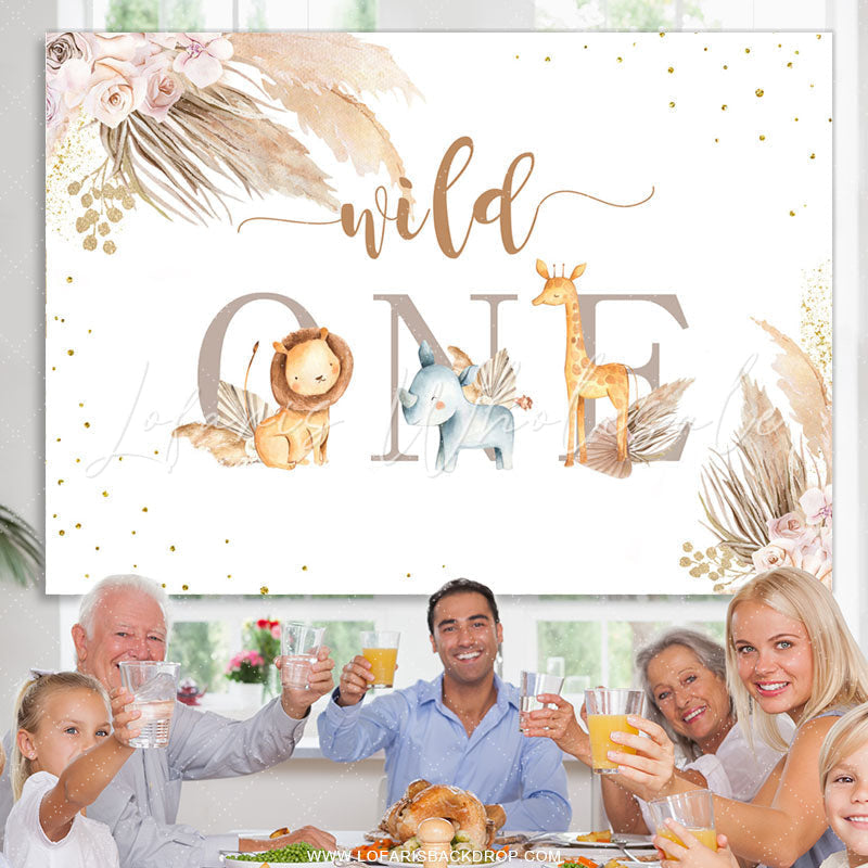 Lofaris Safari Themed Simple Wild One Happy Birthday Backdrop