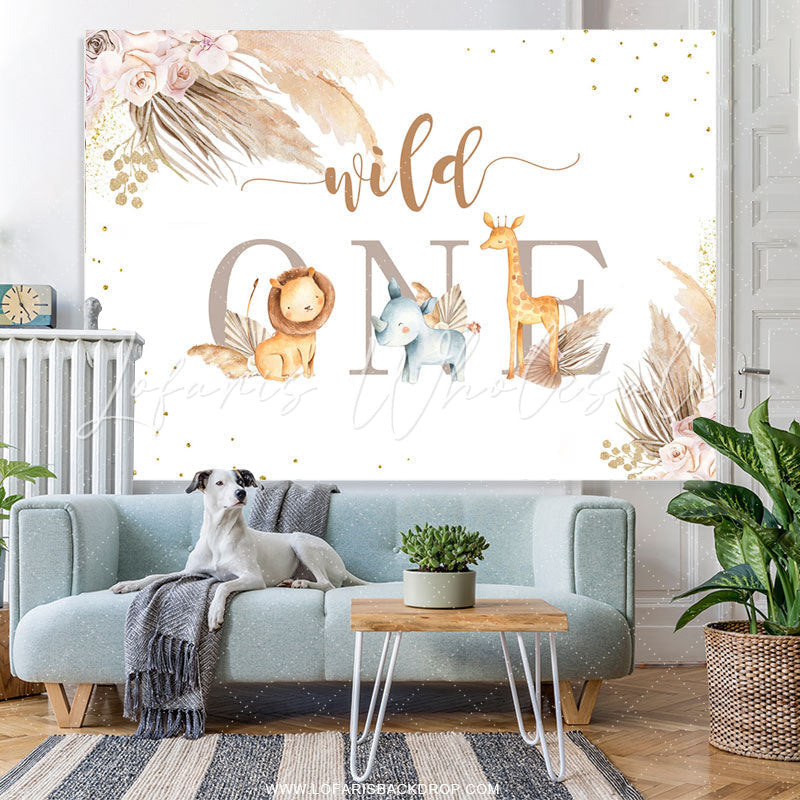 Lofaris Safari Themed Simple Wild One Happy Birthday Backdrop