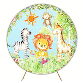 Safari Watercolor Leaves Round Backdrop for Jungle Feel