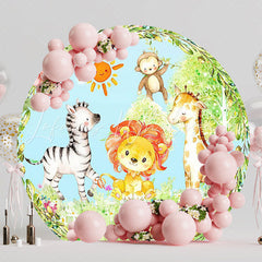 Safari Watercolor Leaves Round Backdrop for Jungle Feel