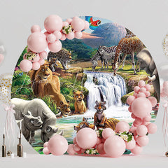 Safari Waterfall Adventure Round Backdrop for Jungle Party