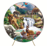 Safari Waterfall Adventure Round Backdrop for Jungle Party