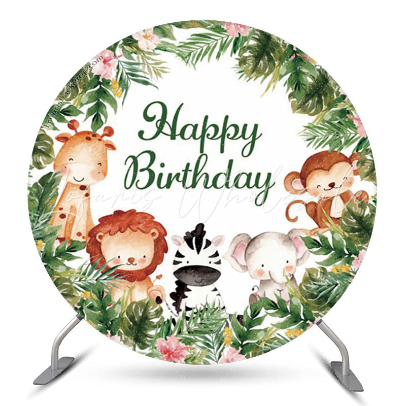 Lofaris Safari Wild Jungle Circle Birthday Backdrop For Boys